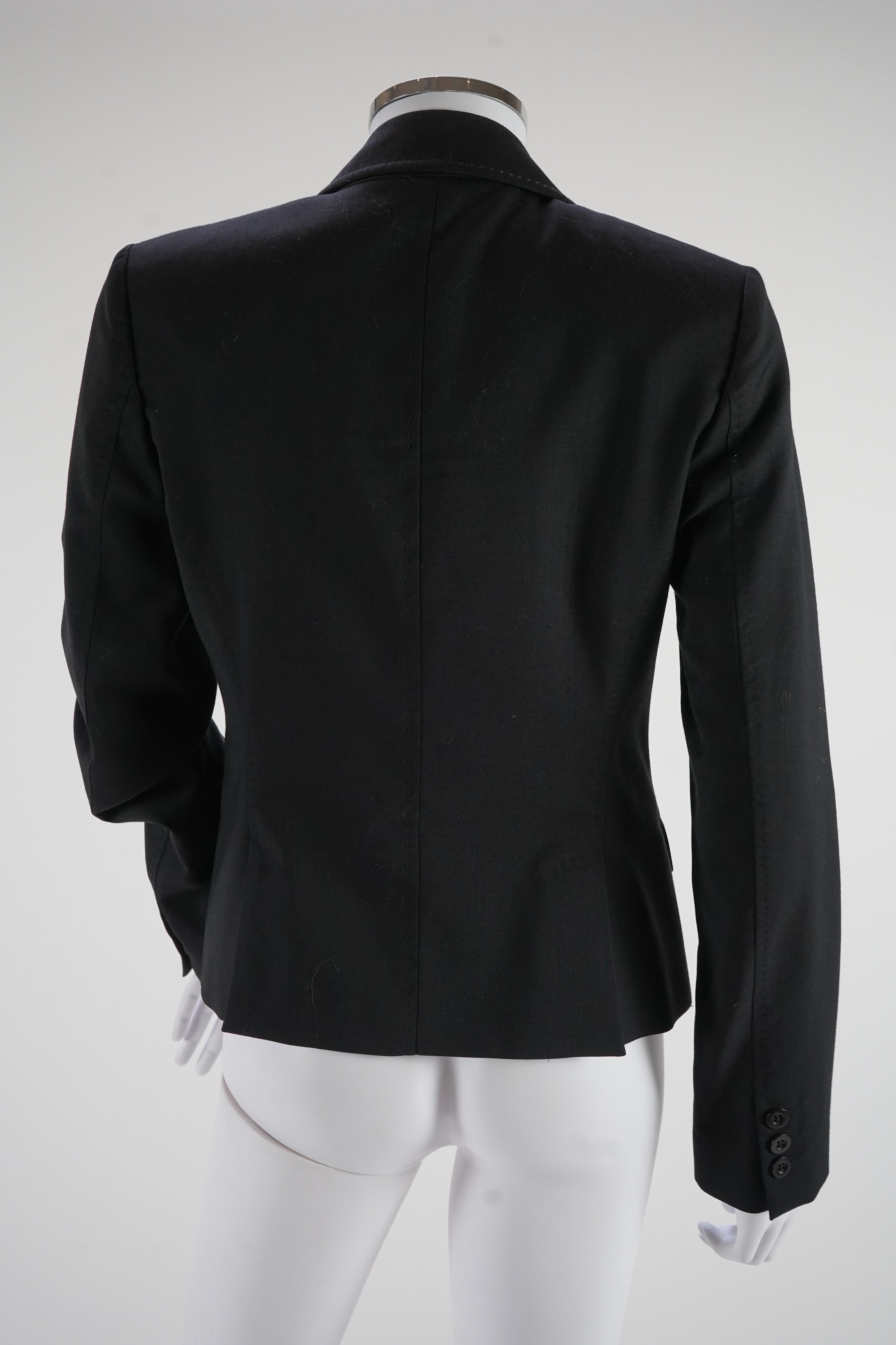 A black Paul Smith Black label black wool jacket lined with the signature stripe, EU 42